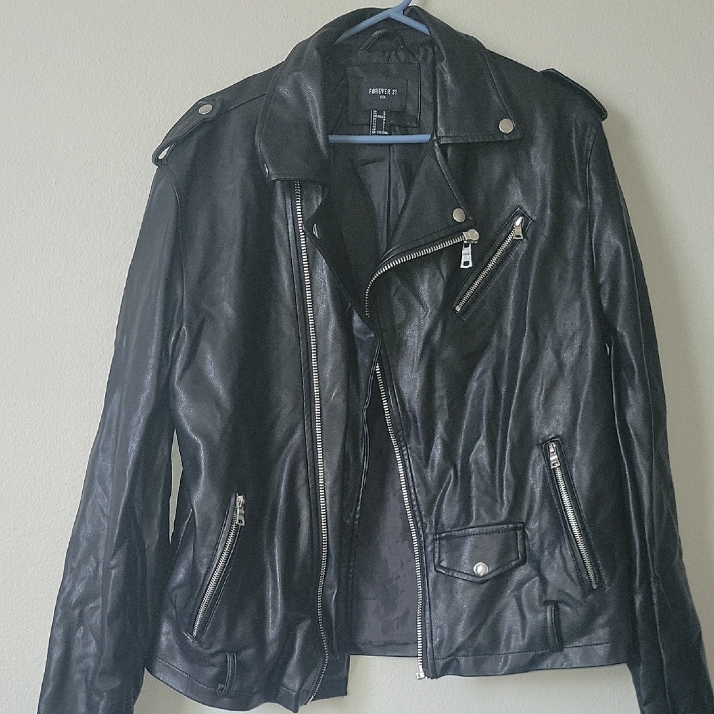 Black Faux Leather Biker Jacket